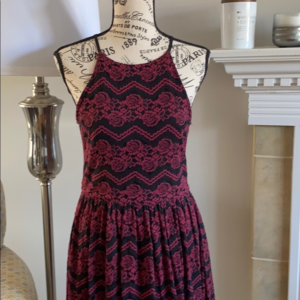 🎈NWOT Aqua ❤️💋❤️lace skater halter dress med